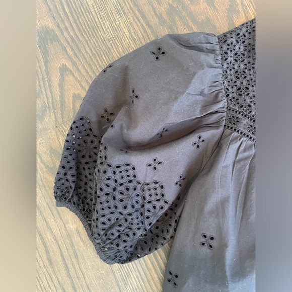 NEW WTA: Ulla Johnson Black Blouse with Puffed Sleeves and Eyelet Detail Size 00 - Picture 6 of 13